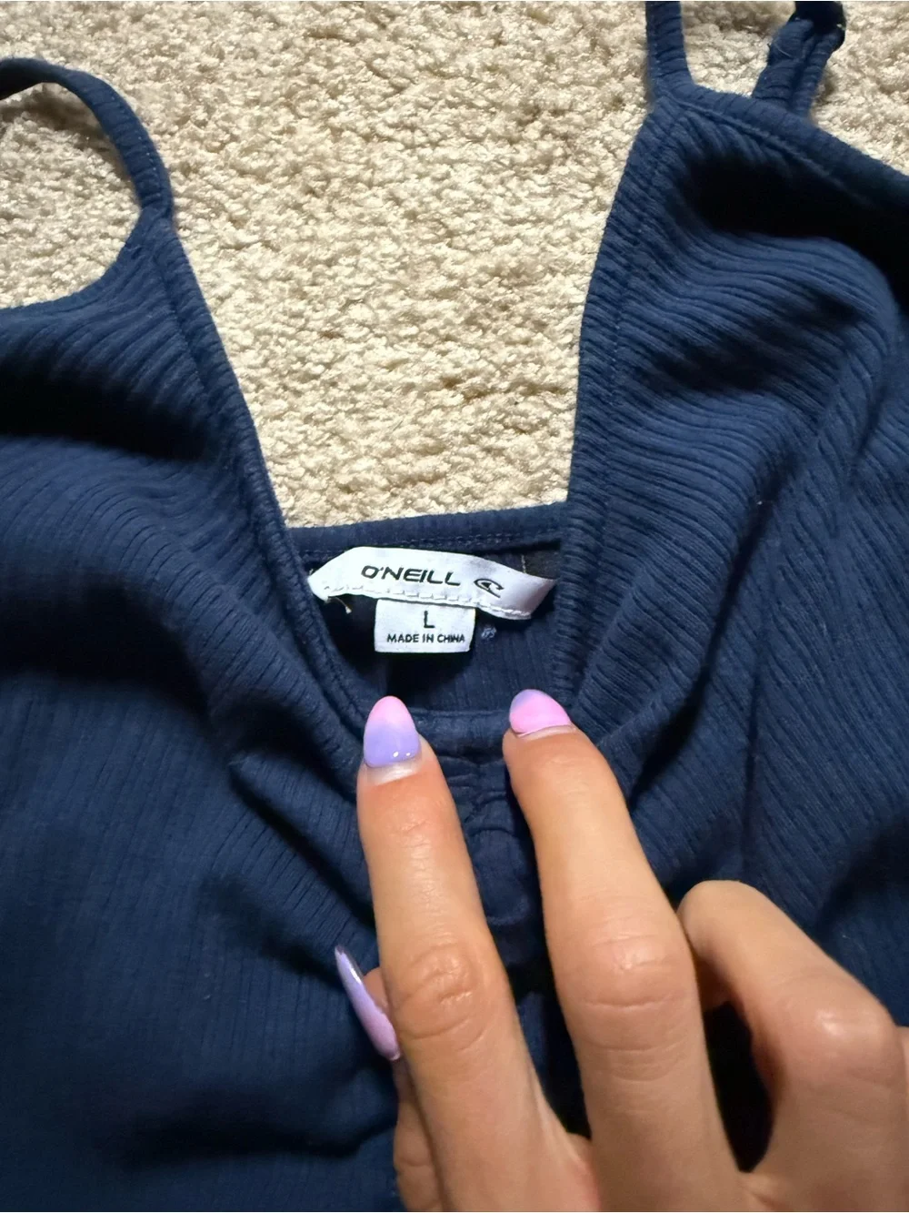 O'Neill Navy Ribbed Ruched Camisole Tank - Picture 2 of 2